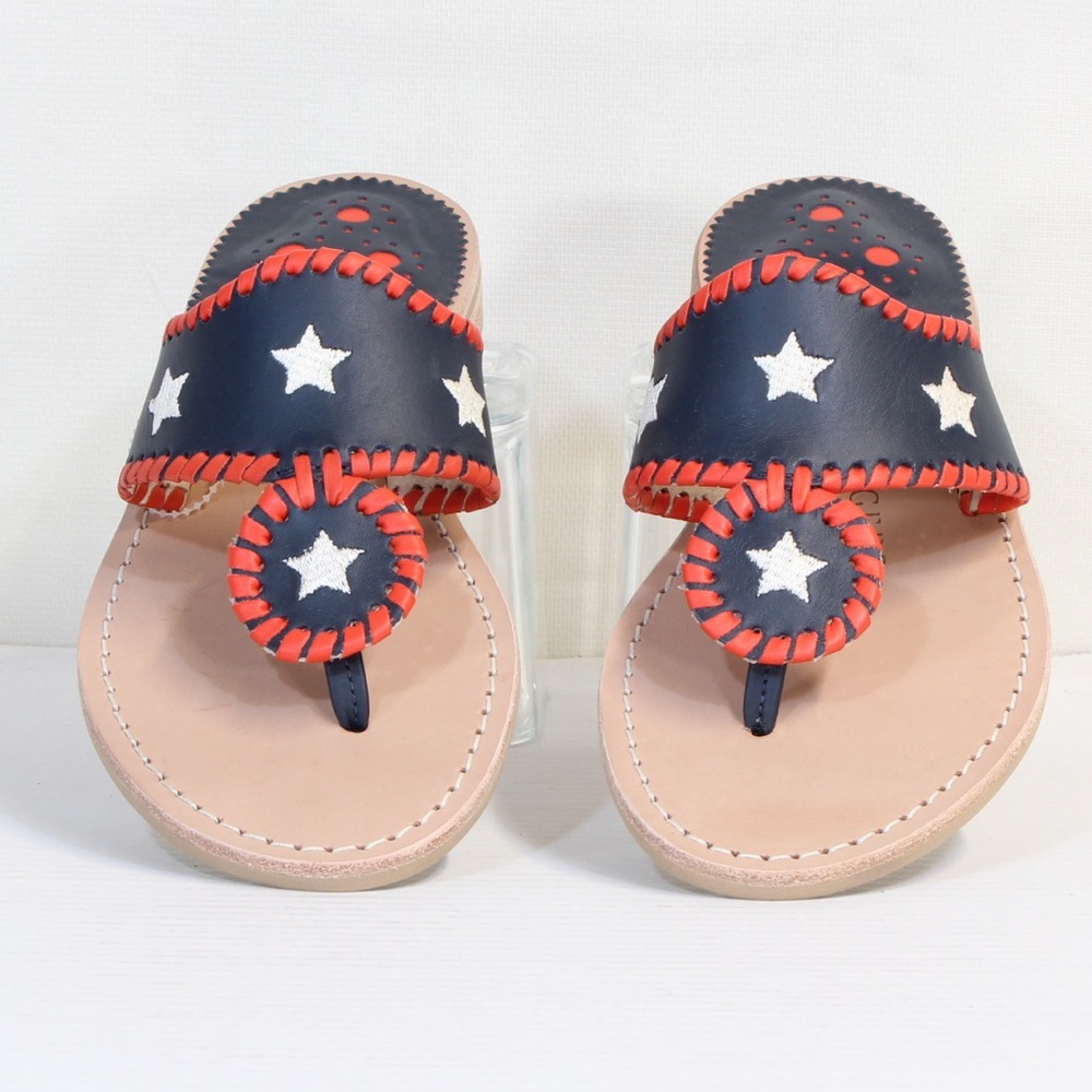 Jack Rogers Women's Sandals Star Embroidered Blue Red Flat Thong Sandals NWT